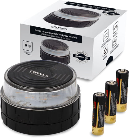 CONTACT Luz De Emergencia V16 Para Coche Y Moto Homologada Por DGT. Baliza De Señalización Luminosa Autónoma En Carretera. Reemplaza a Triángulos De Emergencia. Modelo LCFL02.